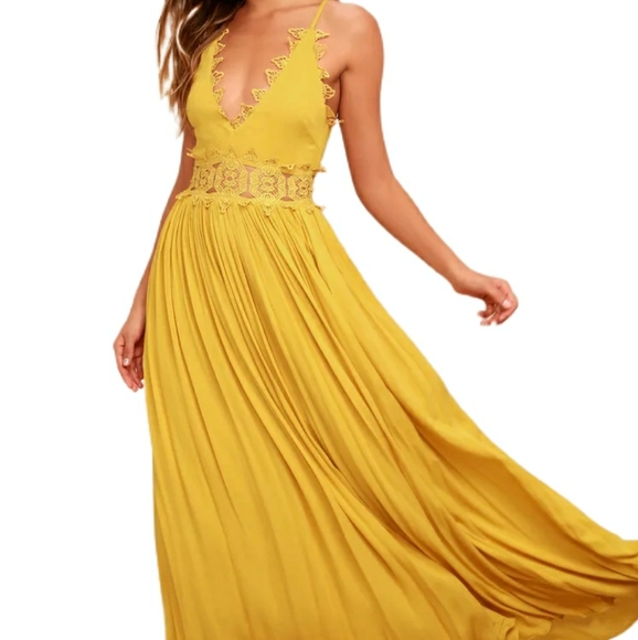 This is Love Mustard Yellow Lace Maxi Dress - Picture 2 of 10